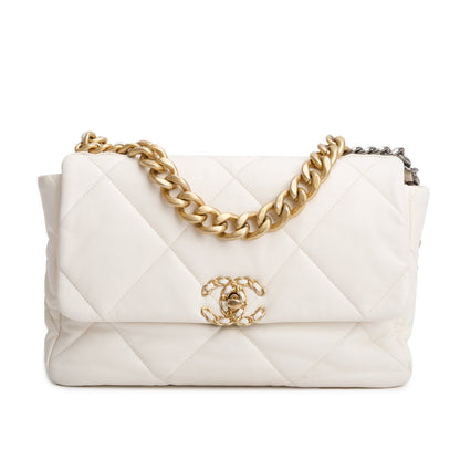 Chanel 2020 White Lambskin Leather Medium 19 Flap Bag