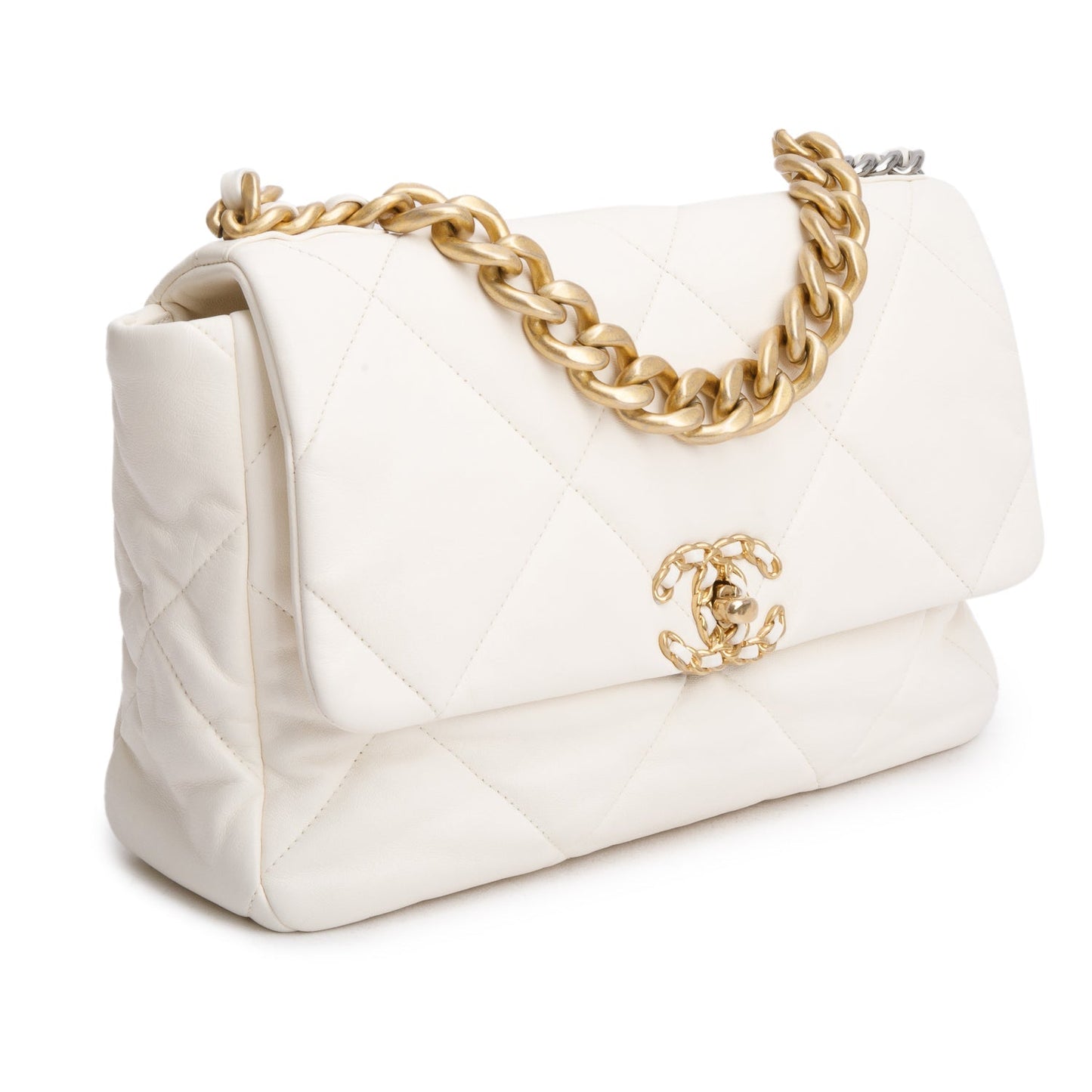 Chanel 2020 White Lambskin Leather Medium 19 Flap Bag