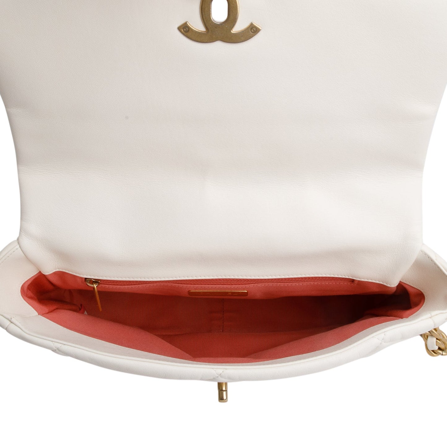 Chanel 2020 White Lambskin Leather Medium 19 Flap Bag