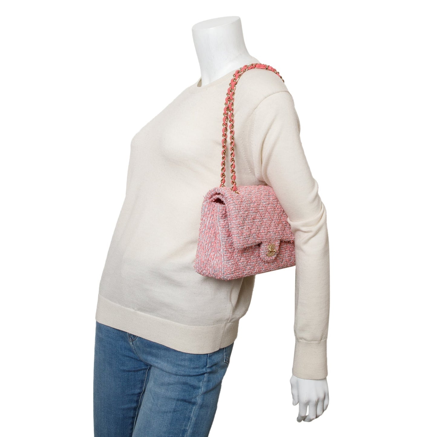 Chanel 2020 Pink Tweed Quilted Medium Double Flap Bag