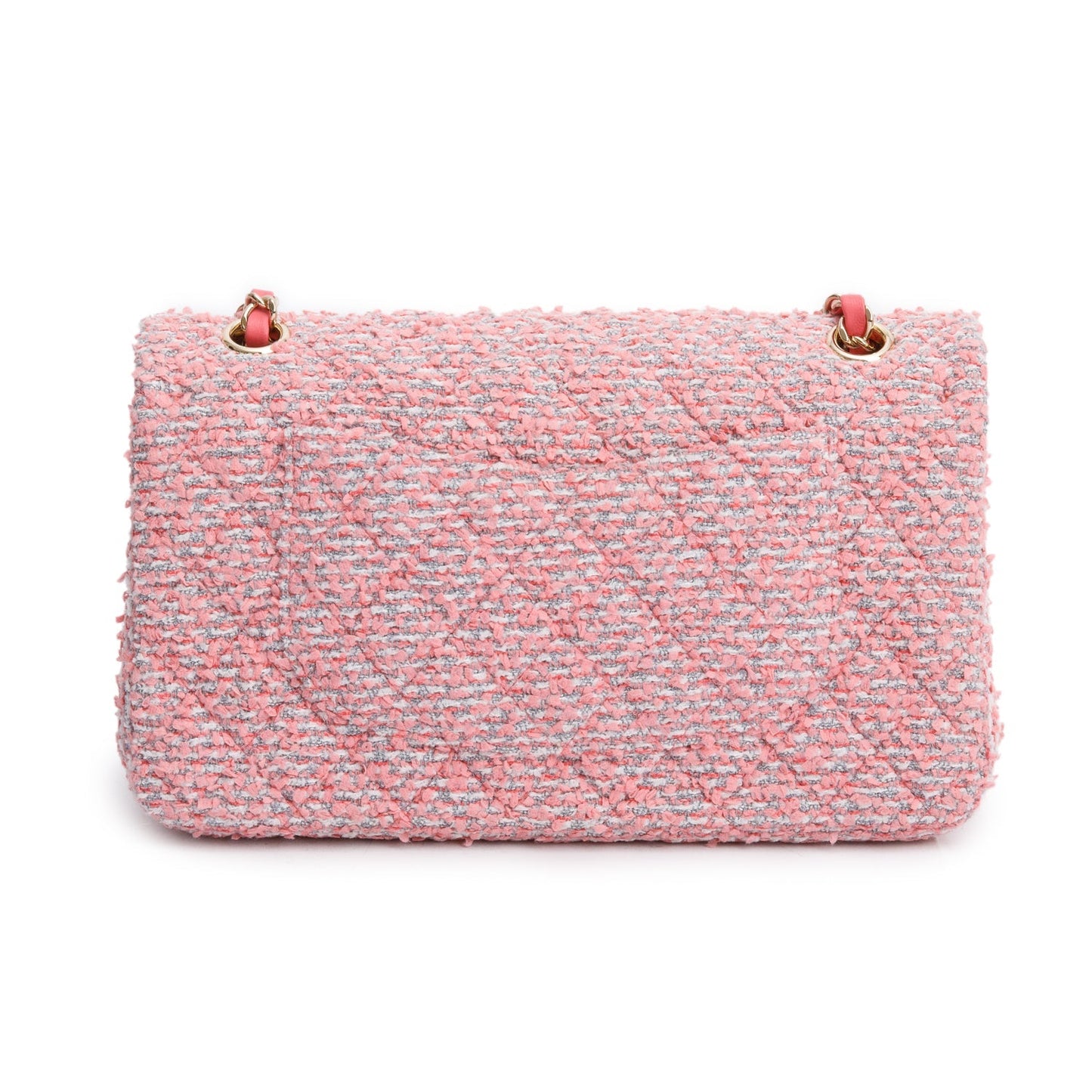 Chanel 2020 Pink Tweed Quilted Medium Double Flap Bag