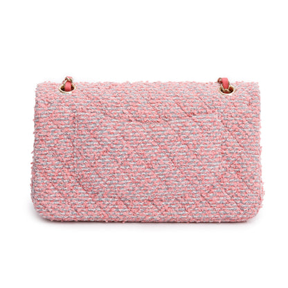 Chanel 2020 Pink Tweed Quilted Medium Double Flap Bag