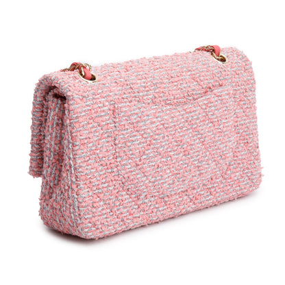 Chanel 2020 Pink Tweed Quilted Medium Double Flap Bag