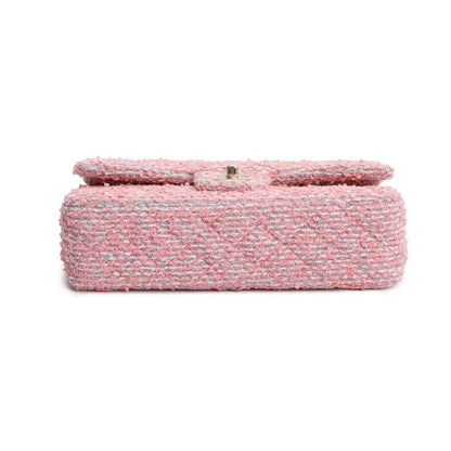 Chanel 2020 Pink Tweed Quilted Medium Double Flap Bag