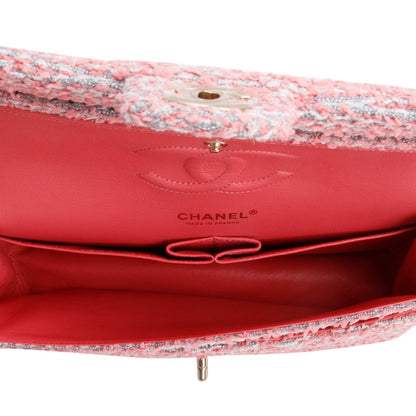 Chanel 2020 Pink Tweed Quilted Medium Double Flap Bag