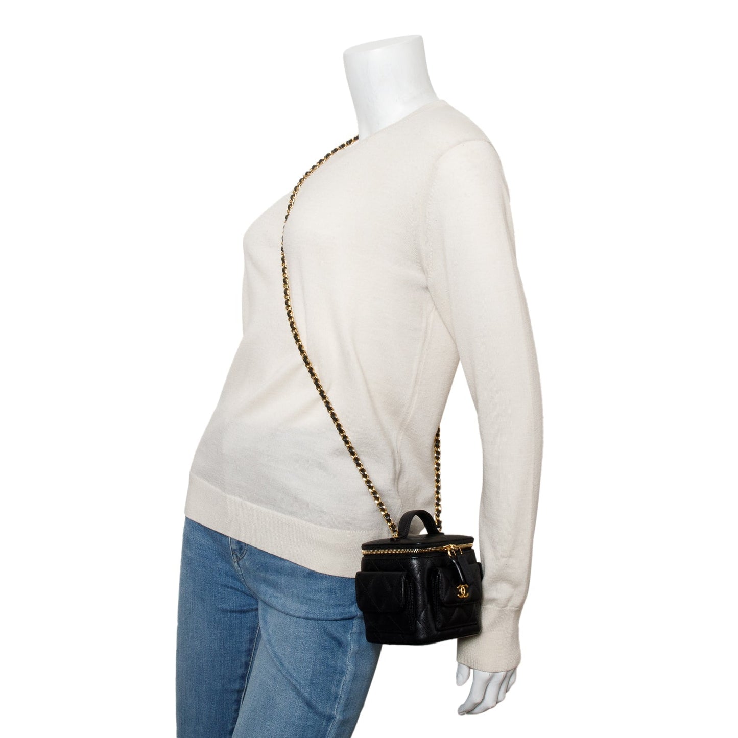 Chanel 2025 Black Lambskin Polly Pocket Vanity Bag