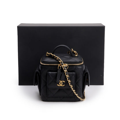 Chanel 2025 Black Lambskin Polly Pocket Vanity Bag