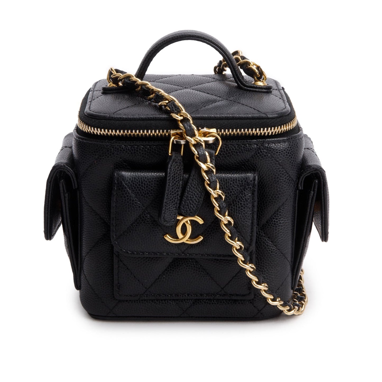 Chanel 2025 Black Lambskin Polly Pocket Vanity Bag
