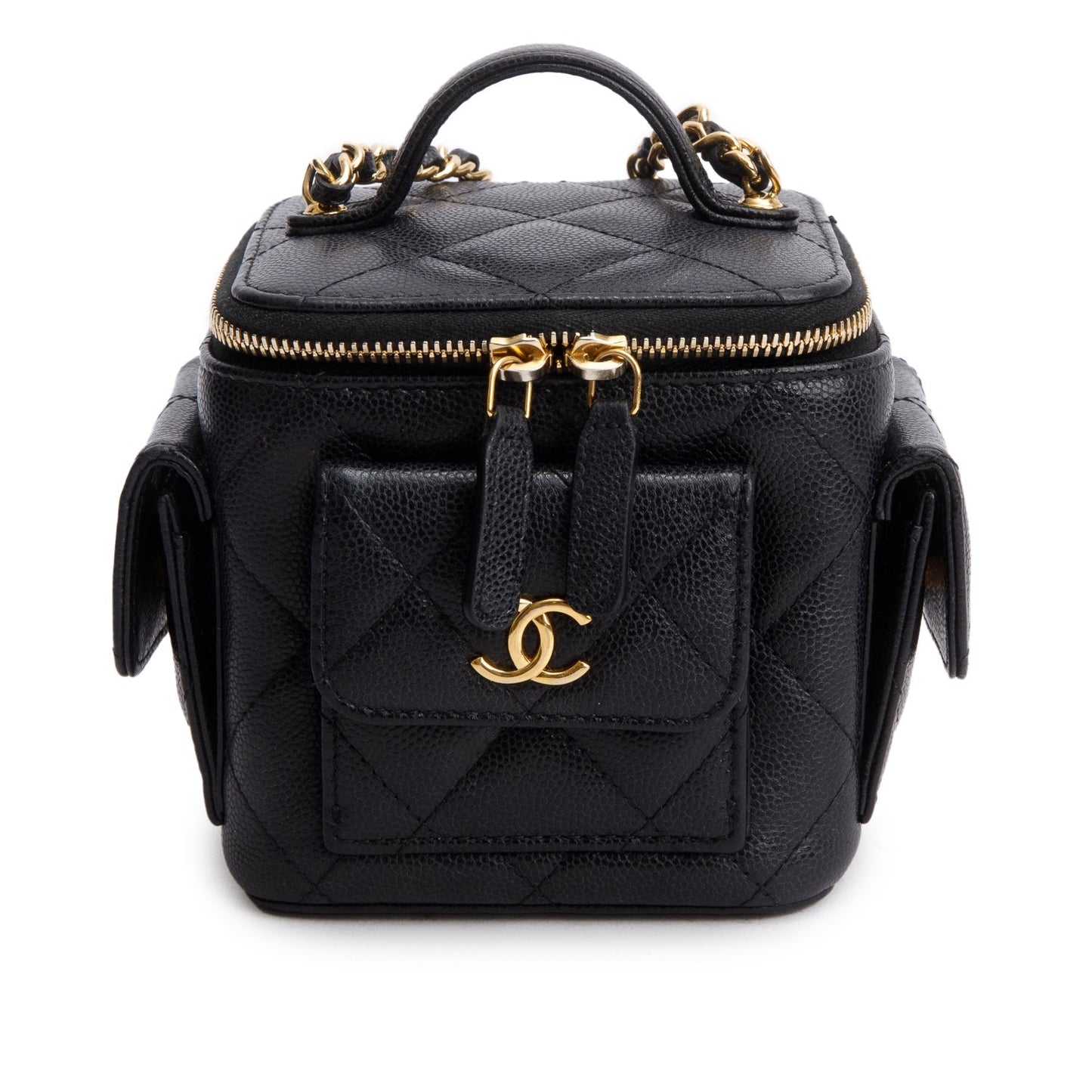 Chanel 2025 Black Lambskin Polly Pocket Vanity Bag