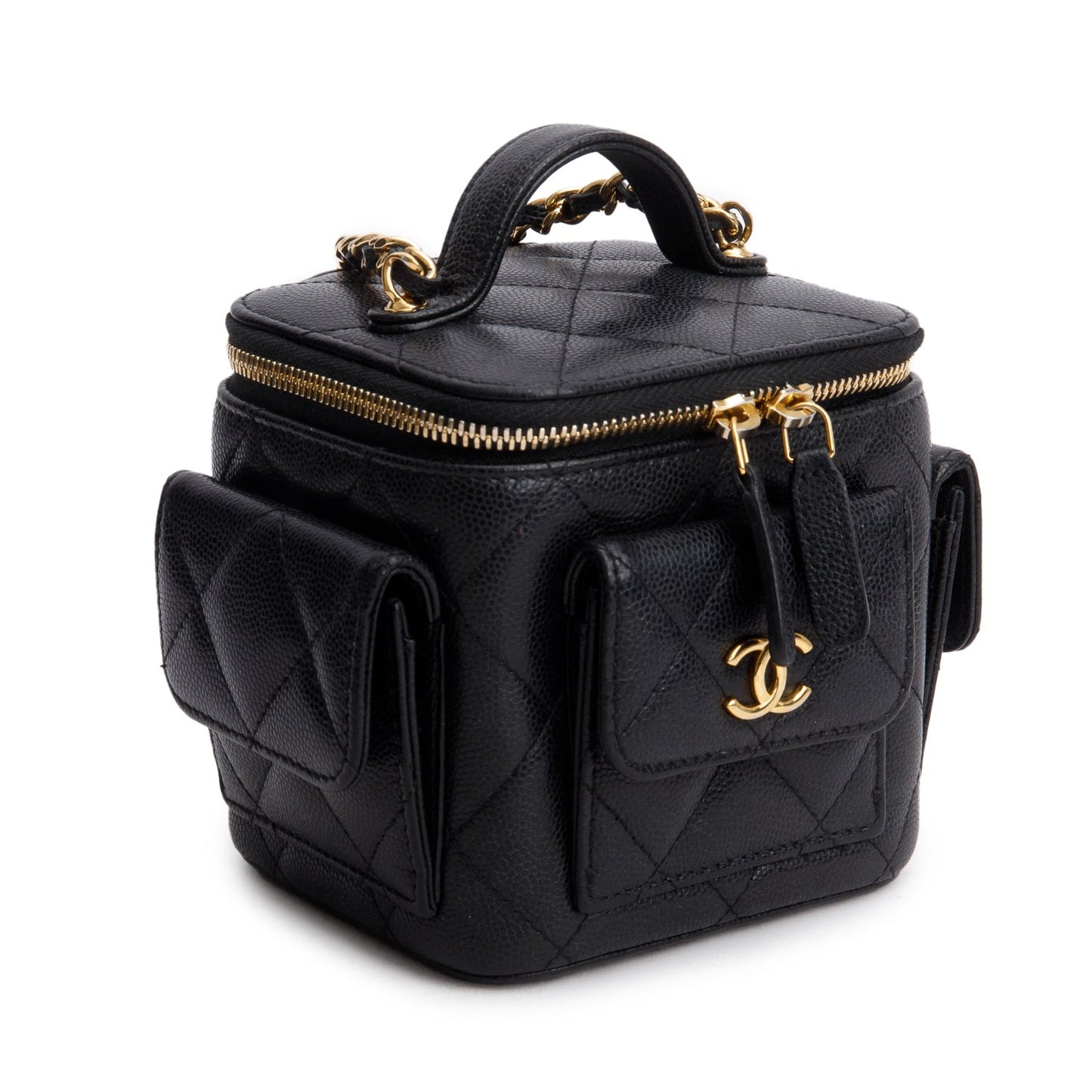 Chanel 2025 Black Lambskin Polly Pocket Vanity Bag