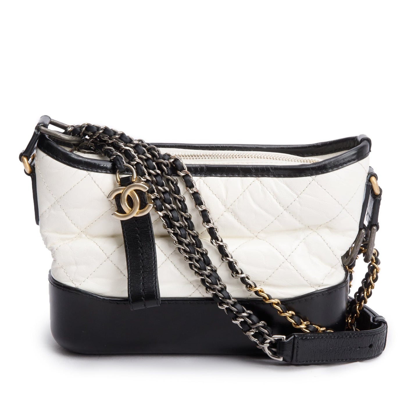 Chanel Black & White Aged Calfskin Leather Small Gabrielle Hobo