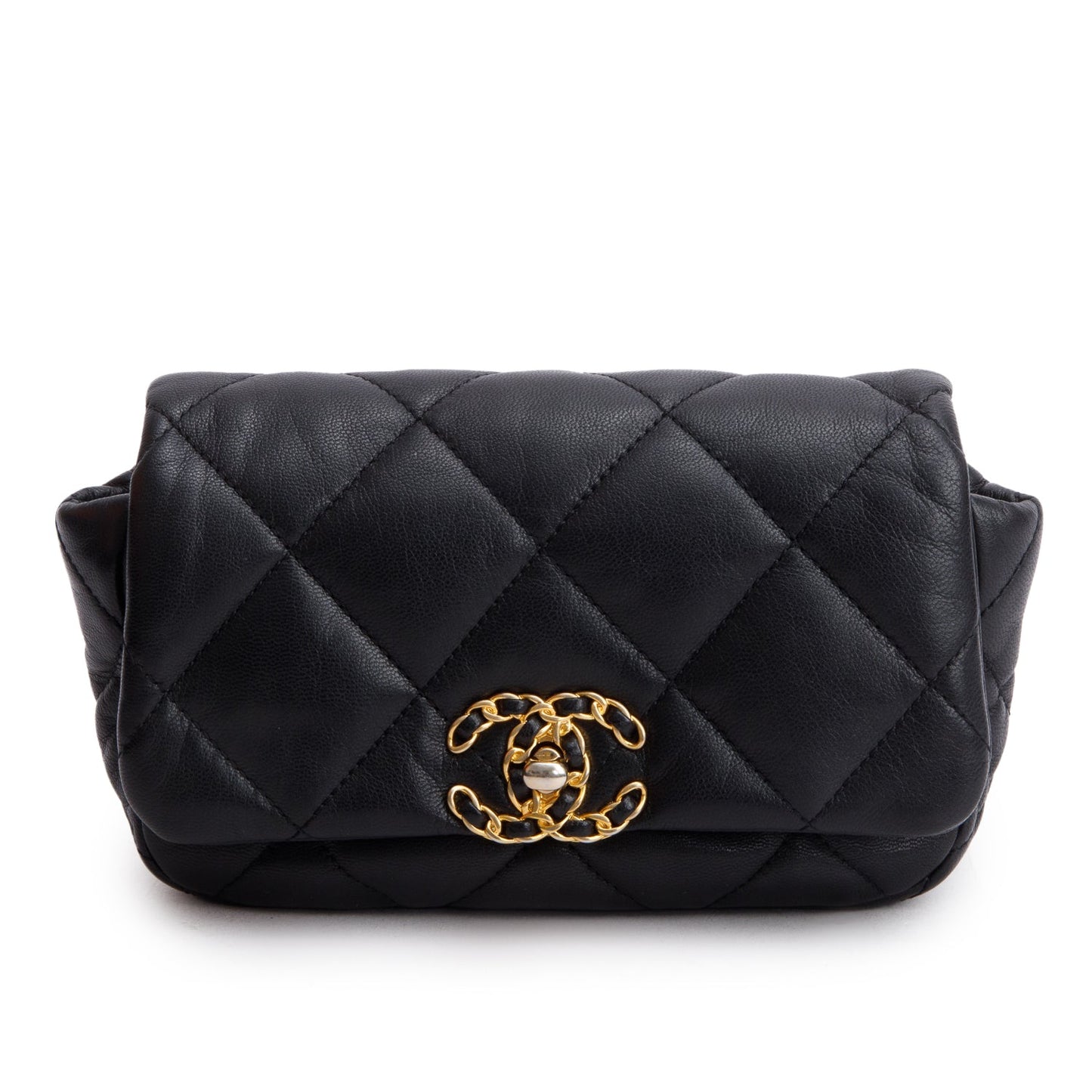 Chanel Black Lambskin Quilted 19 Waist Bag