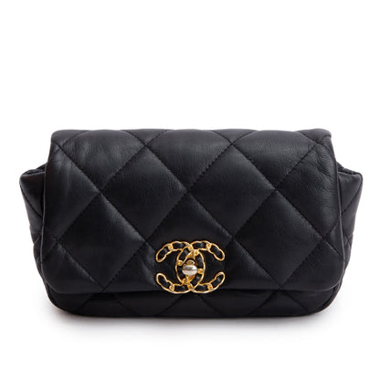 Chanel Black Lambskin Quilted 19 Waist Bag