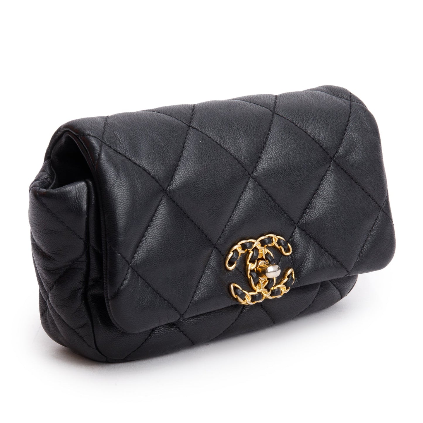 Chanel Black Lambskin Quilted 19 Waist Bag