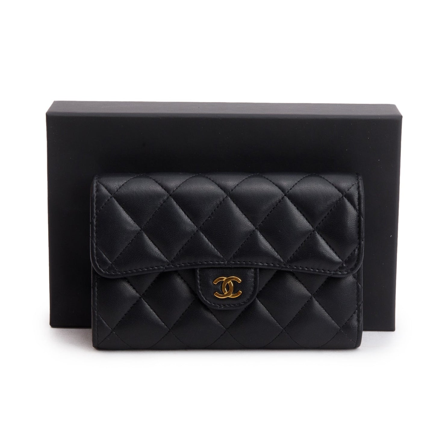 Chanel 2023 Black Lambskin Quilted Medium Flap Wallet