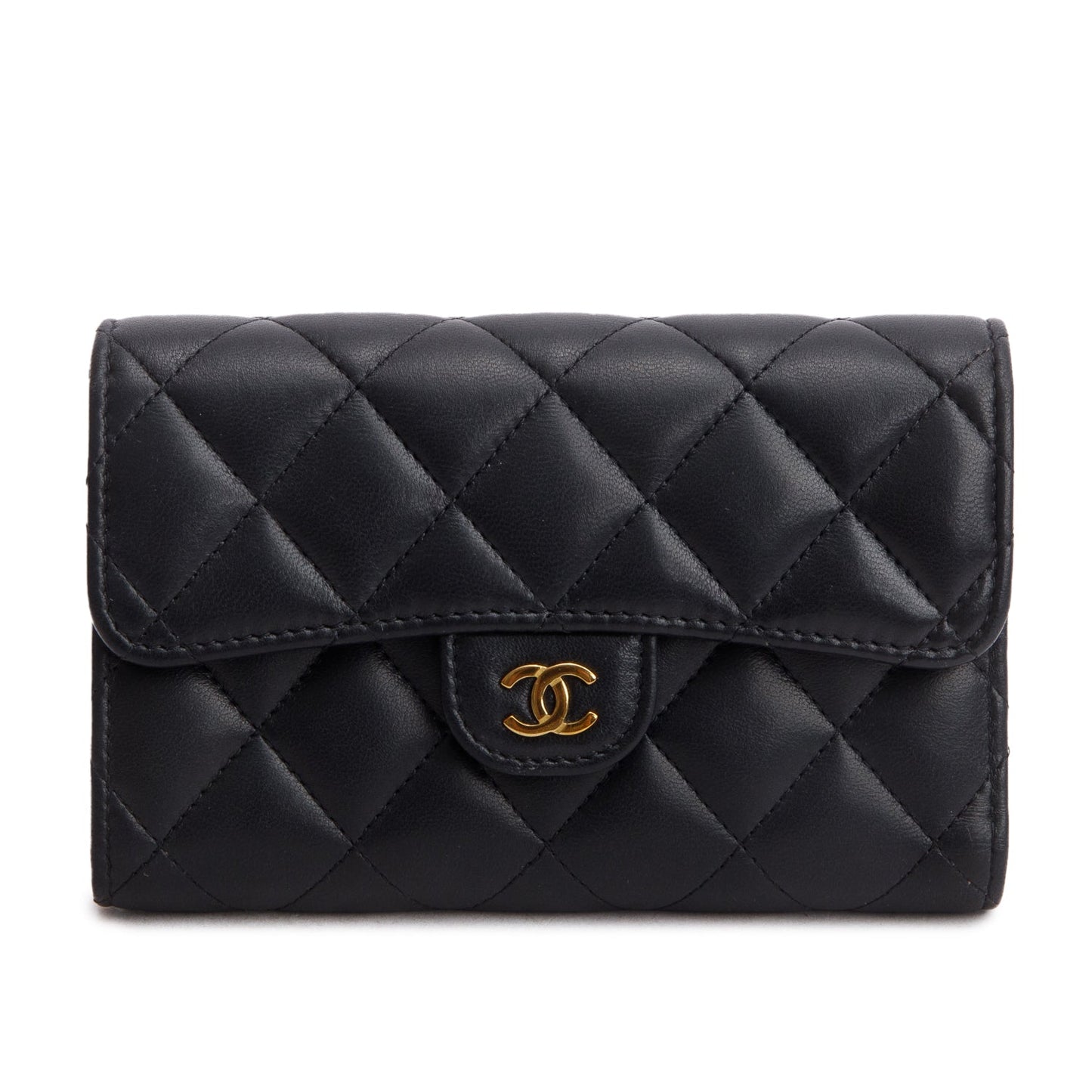 Chanel 2023 Black Lambskin Quilted Medium Flap Wallet