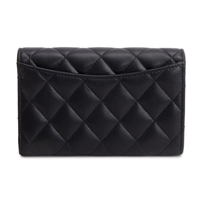 Chanel 2023 Black Lambskin Quilted Medium Flap Wallet