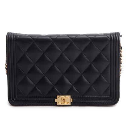 Chanel Black Lambskin Leather Boy Wallet on Chain