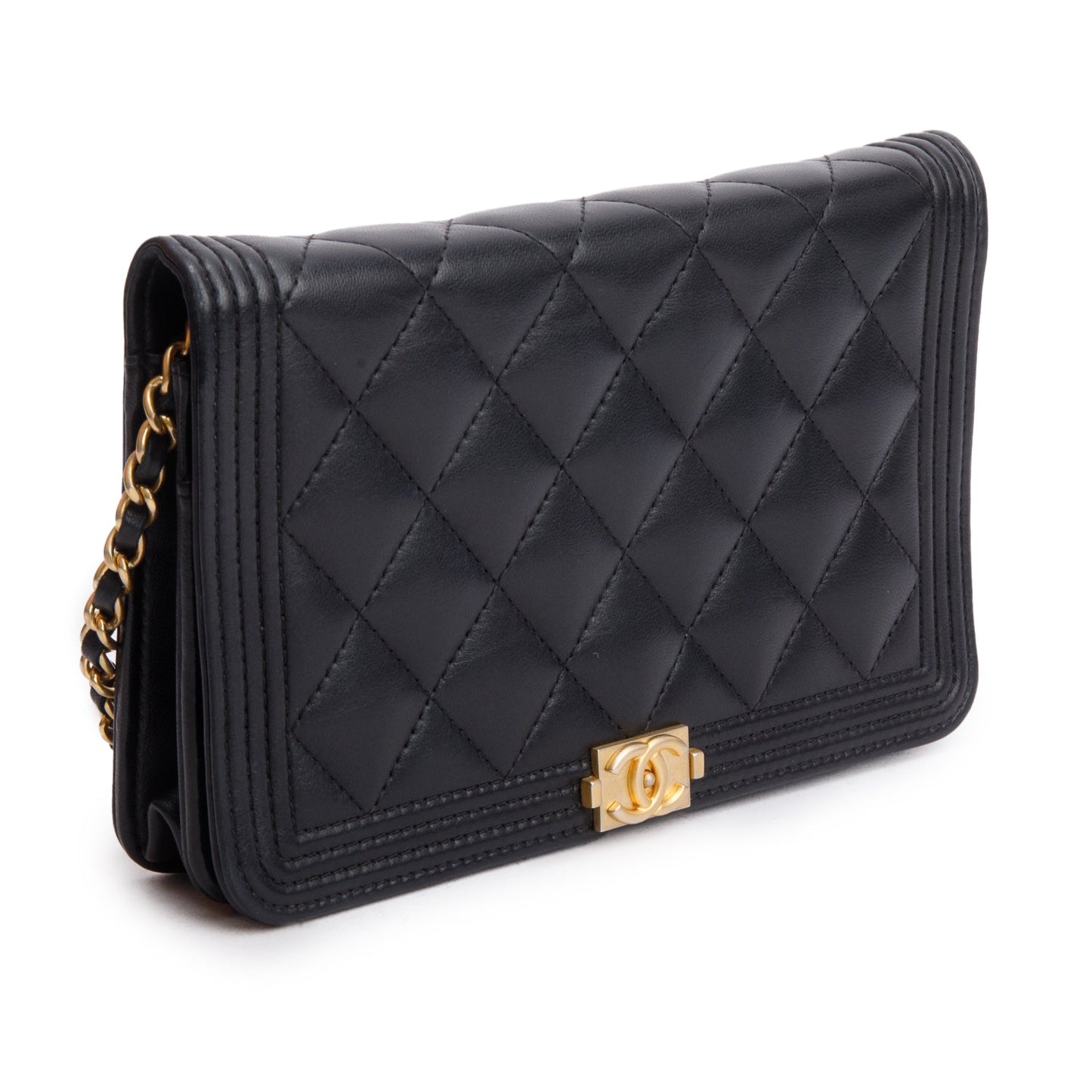 Chanel Black Lambskin Leather Boy Wallet on Chain