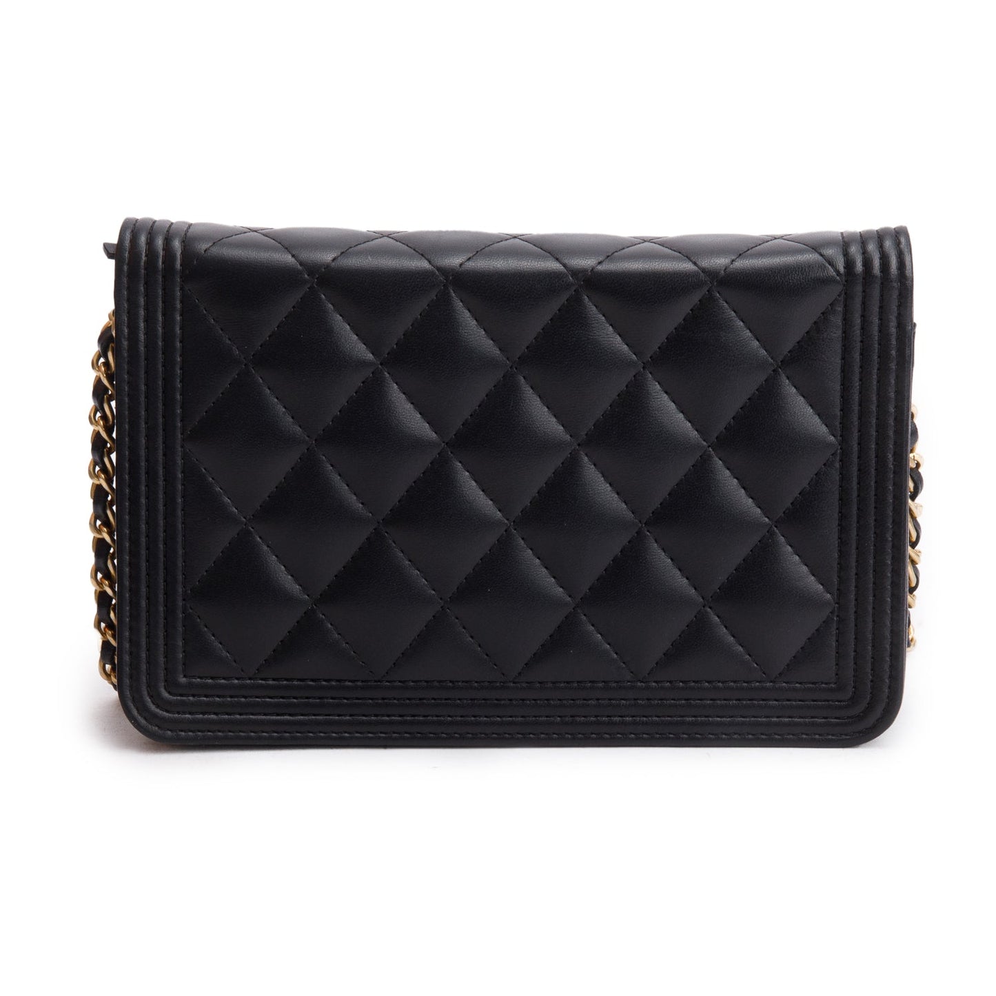 Chanel Black Lambskin Leather Boy Wallet on Chain