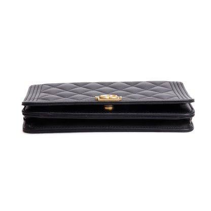 Chanel Black Lambskin Leather Boy Wallet on Chain