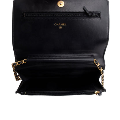 Chanel Black Lambskin Leather Boy Wallet on Chain