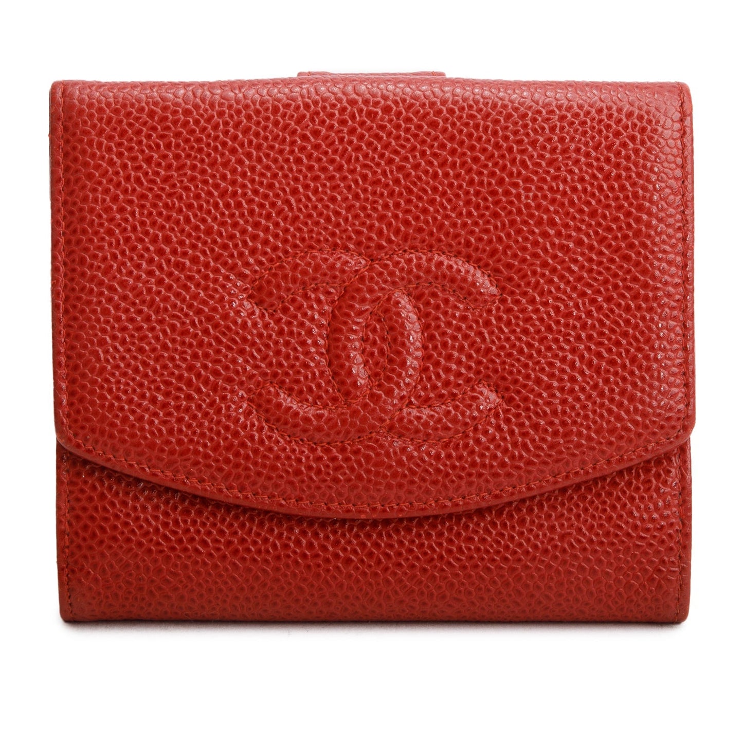 Chanel Red Caviar Timeless CC Compact French Wallet