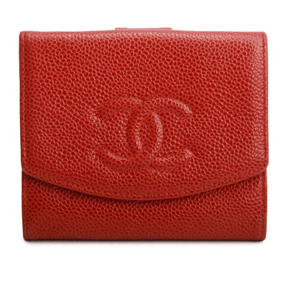 Chanel Red Caviar Timeless CC Compact French Wallet