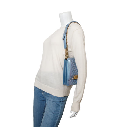 Chanel Blue Iridescent Calfskin Quilted North South Boy Flap Bag
