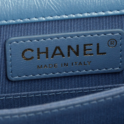Chanel Blue Iridescent Calfskin Quilted North South Boy Flap Bag