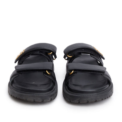 Christian Dior Black Lambskin Dioract 10mm Sandals, Size 39
