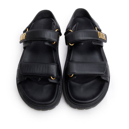 Christian Dior Black Lambskin Dioract 10mm Sandals, Size 39