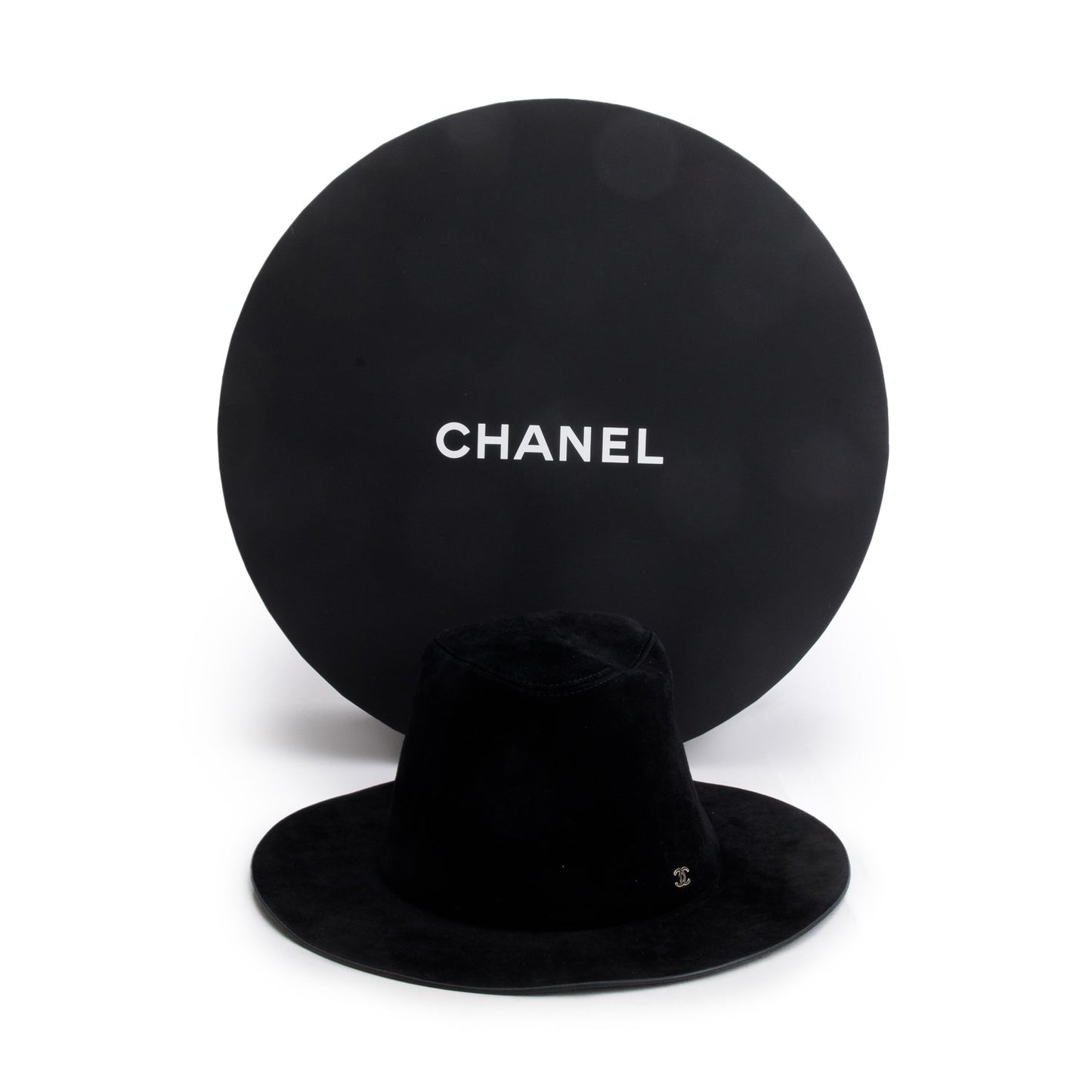 Chanel Black Suede Wide Brim Hat, Size M