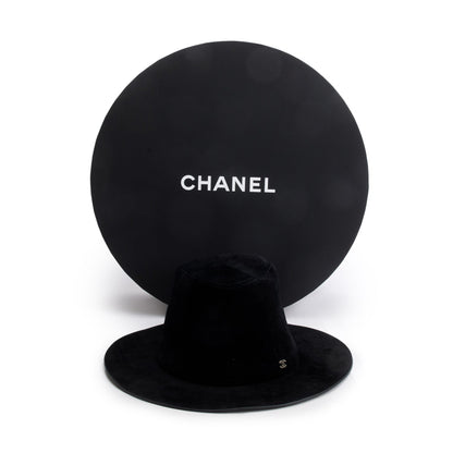 Chanel Black Suede Wide Brim Hat, Size M