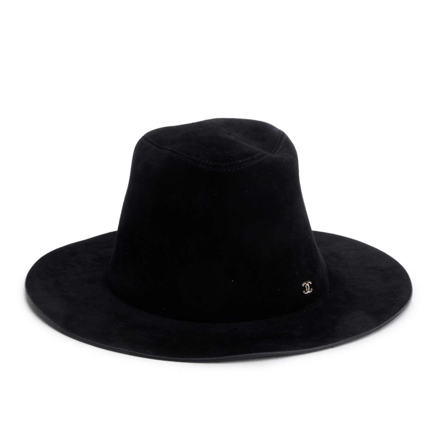 Chanel Black Suede Wide Brim Hat, Size M