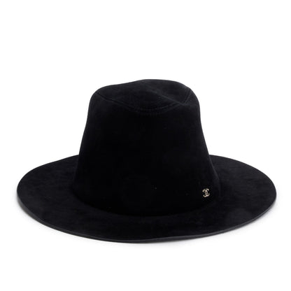 Chanel Black Suede Wide Brim Hat, Size M