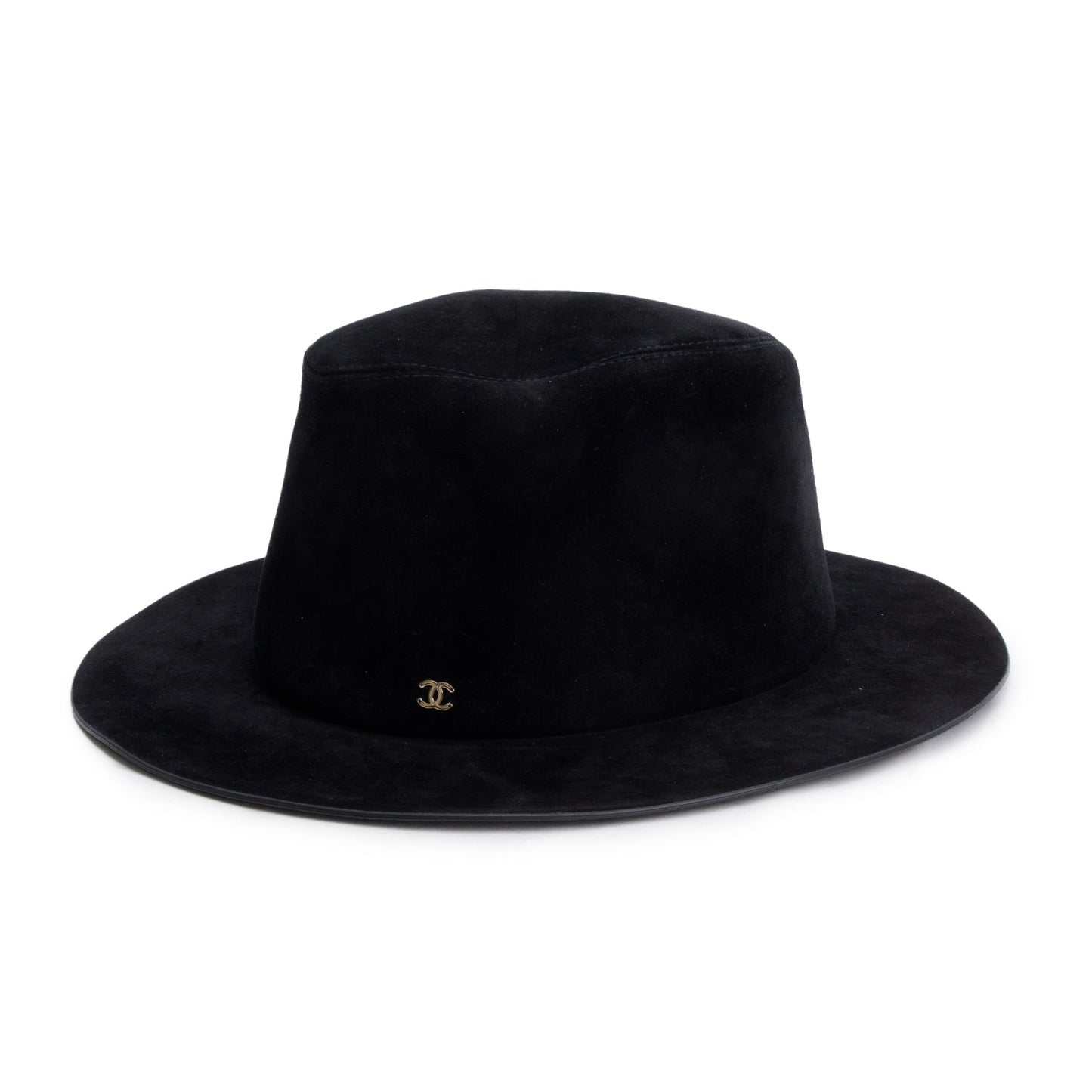 Chanel Black Suede Wide Brim Hat, Size M