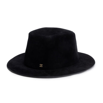 Chanel Black Suede Wide Brim Hat, Size M
