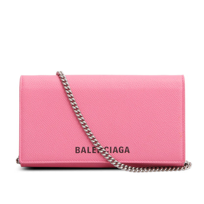 Balenciaga Pink Pebbled Calfskin Logo Everyday Flap Chain Wallet