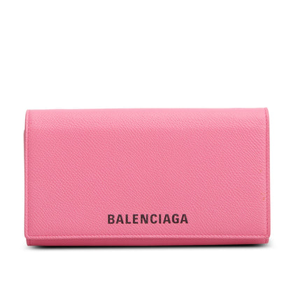 Balenciaga Pink Pebbled Calfskin Logo Everyday Flap Chain Wallet
