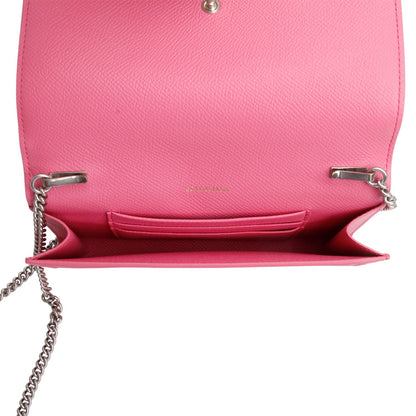 Balenciaga Pink Pebbled Calfskin Logo Everyday Flap Chain Wallet