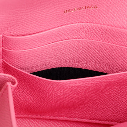 Balenciaga Pink Pebbled Calfskin Logo Everyday Flap Chain Wallet