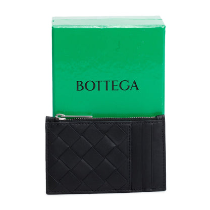 Bottega Veneta Black Nappa Intrecciato Zip Card Holder