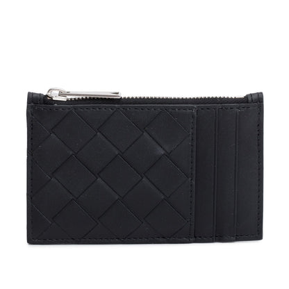 Bottega Veneta Black Nappa Intrecciato Zip Card Holder