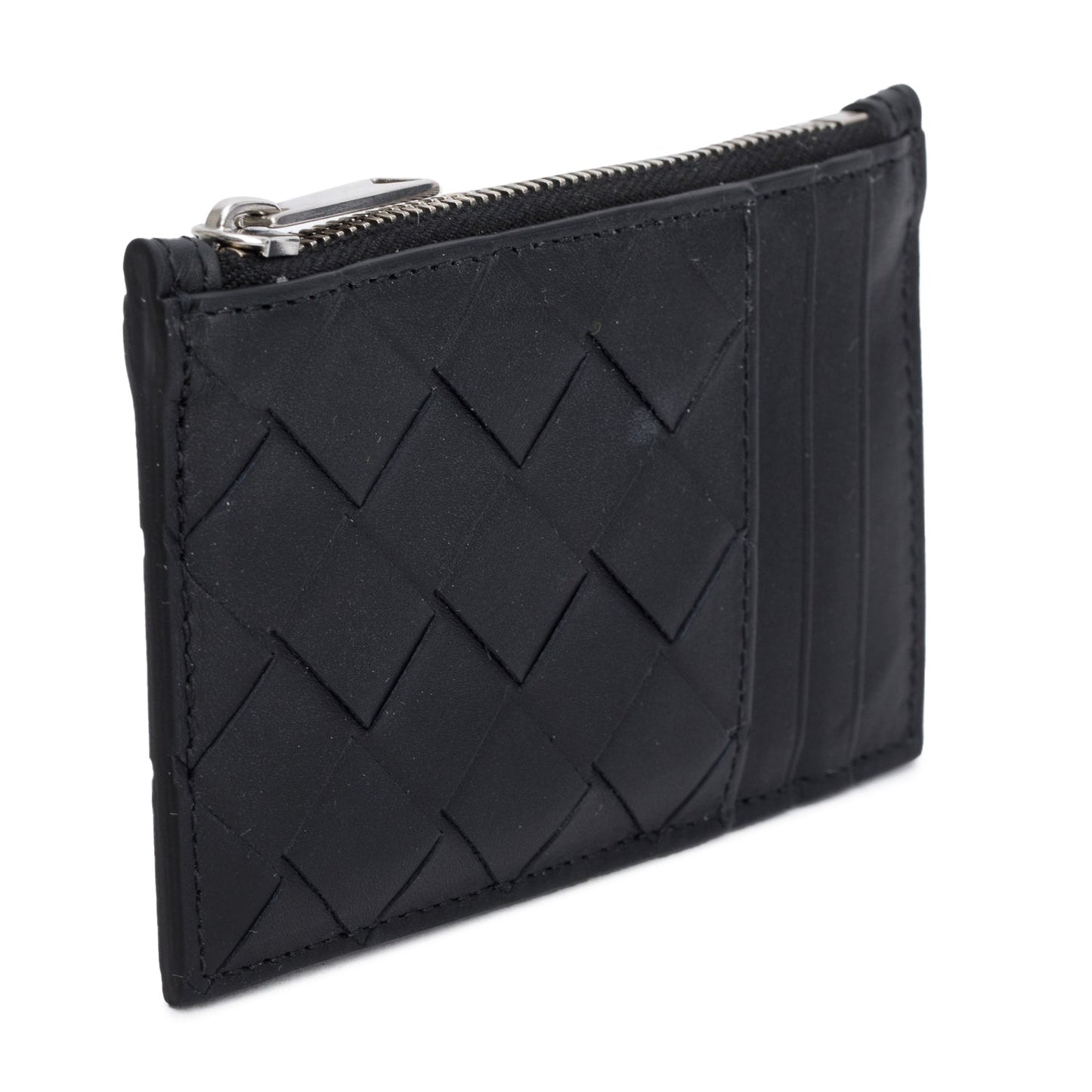 Bottega Veneta Black Nappa Intrecciato Zip Card Holder