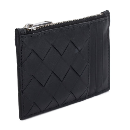 Bottega Veneta Black Nappa Intrecciato Zip Card Holder
