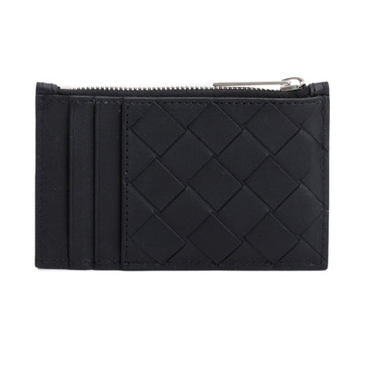 Bottega Veneta Black Nappa Intrecciato Zip Card Holder