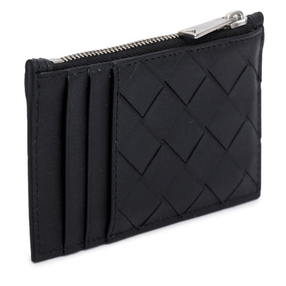 Bottega Veneta Black Nappa Intrecciato Zip Card Holder