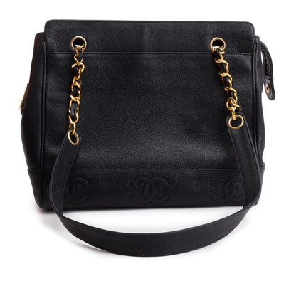 Chanel Vintage Black Caviar Leather Triple CC Tote