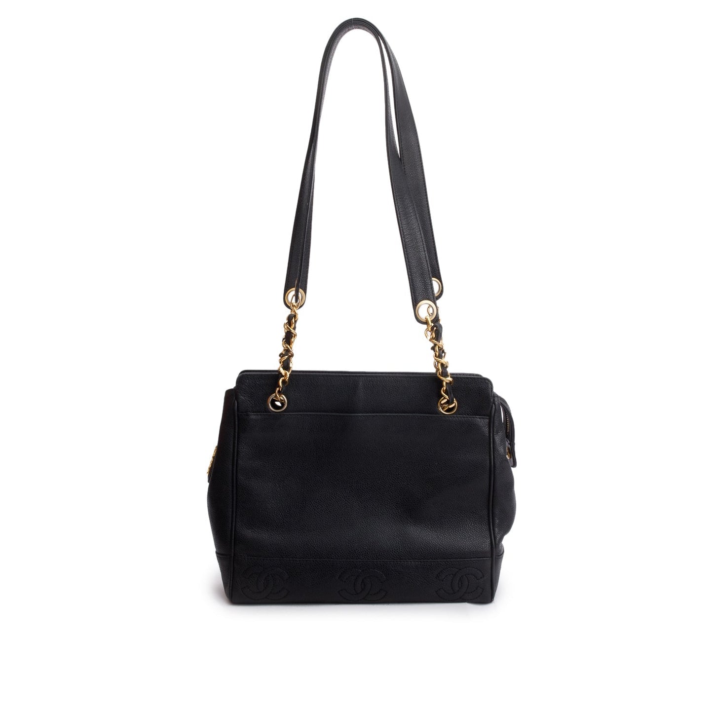 Chanel Vintage Black Caviar Leather Triple CC Tote